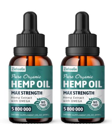 Hemp Oil Organic Extract - Maximum Strength 100% Natural Drops 2 Pack 1 Fl Oz (Pack of 2)