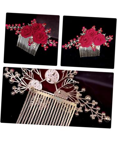 Gogogmee Rose Hair Comb Bride Side Comb Hair Jewelry Comb Hair Comb Clip Rose Head Decor Female Insert Comb Rose Hair Decor Wedding Hair Accessories for Brides Wedding Decor Red Zinc Alloy - Buy Online on GoSupps.com