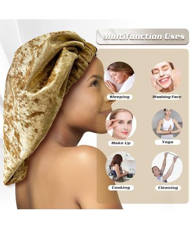 UNCN Large Golden Velvet Bonnet for Curly Hair | Satin Bonnet for Long Braids | Elastic Band Hair Bonnet for Women - Yellow - Buy Online on GoSupps.com