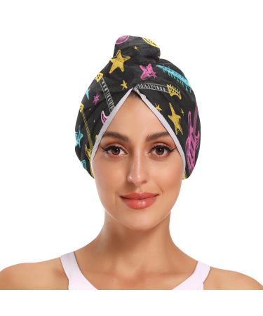 Blue Pink Yellow Guitars Hair Towel 2 Pack Super Absorbent Hair Drying Towel Quick Dry Hair Turbans Head Towel with Button Twisty Wrap for Women Girls