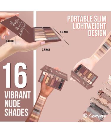 Lamora Au Naturel 16-Color Pro Eyeshadow Palette - Matte + Shimmer - Highly Pigmented Professional Makeup for Natural Bronze Smoky Eye Look - Buy Online on GoSupps.com