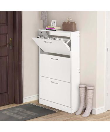 Stackable 3 Flip Drawers Shoe Cabinet Freestanding Shoe Rack Shoe Storage Cupboard Organizer Shoe Organizer White Shoe (Color : White) (White One Size)