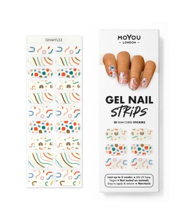 MOYOU LONDON Semi Cured Gel Nail Wraps 20 Pcs Gel Nail Polish Strips for Salon-Quality Manicure Set with Nail File & Wooden Cuticle Stick (UV/LED Lamp Required) - Confetti Dip
