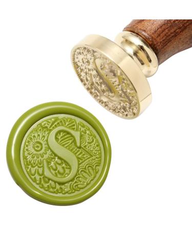 Letter S Wax Seal Stamp  Yoption Brass Head Botanical Alphabet Initial Sealing Stamp with Wooden Handle