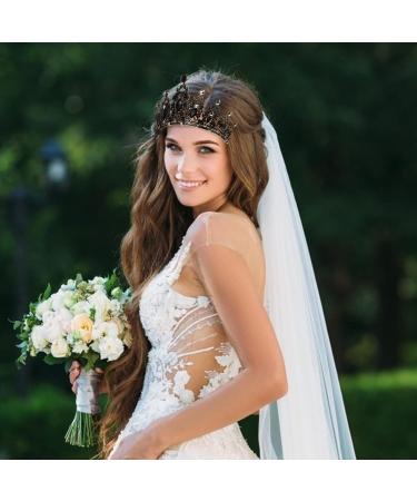 Shop Minkissy Vintage Baroque Crown | Strass Gemstone Tiara for Engagement & Wedding - Elegant Silver & Blue Hair Accessory - Buy Online on GoSupps.com