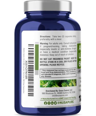 Buy NusaPure Alpha Lipoic Acid 600mg - 180 Veggie Capsules | Vegetarian Non-GMO Gluten-Free | International Shipping Available - Buy Online on GoSupps.com