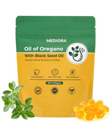 Oil of Oregano with Black Seed Oil Softgels 300 Count 2 in 1 Organic Oregano Capsules for Digestive & Immune Support Carvacrol & Thymoquinone Plant Based Non-GMO Gluten Free