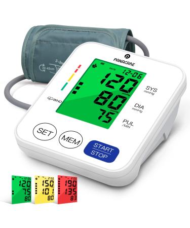 Panacare 2.0 fully automatic upper arm blood pressure meter 3-colored large display with backlight |German language |2users & 198dats |Cuff of 22-42cm blood pressure monitor (White)