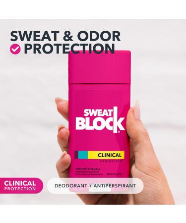 SweatBlock Deodorant for Women | Clinical Antiperspirant 48 Hour Sweat & Odor Protection Coconut & Vanilla Coconut & Vanilla 2.7 Ounce (Pack of 1) - Buy Online on GoSupps.com
