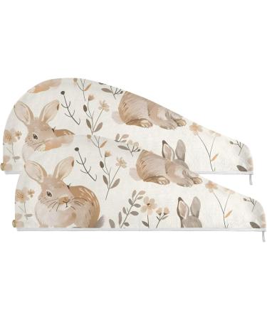 Super Absorbent Flowers Rabbits Hair Towel 2 Pack | Quick Dry Hair Turbans for Women & Girls - Buy Online on GoSupps.com