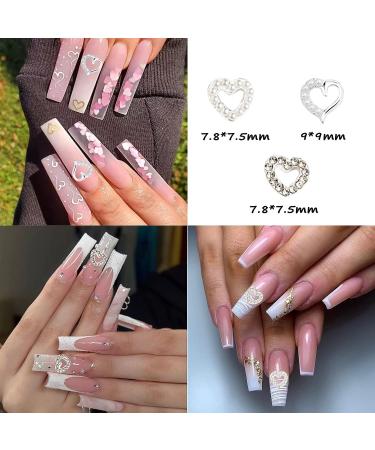 28PCS Heart Nail Art Charms Set - Gold & Silver Metal with Rhinestones & Pearls - Luxurious Nail Supplies for Women & Girls - DIY Nail Accessories - Buy Online on GoSupps.com