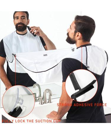 White Shaving Bib with Suction Cups - Salon Care Smock for Men's Grooming - Hair Cutting Apron with Powder Puff - Buy Online on GoSupps.com