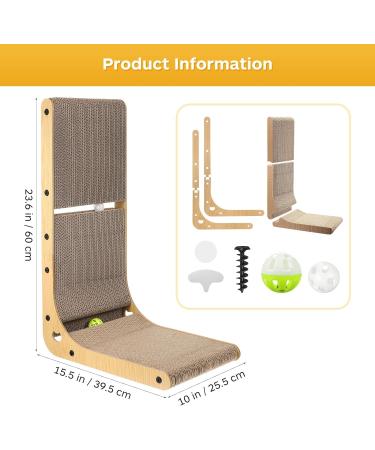 TATAPO L Shape Cat Scratcher 26.8 inch Large Size Vertical Cat Scratching Board Cat Scratchers for Indoor Cats Protecting Furniture Cat Scratch Pad Cardboard Cat Scratching with Ball Toy Wood Color - Buy Online on GoSupps.com