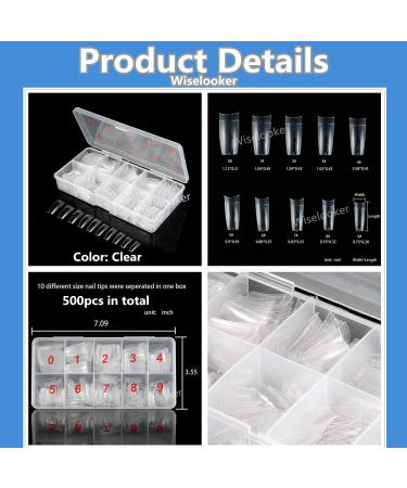 Wiselooker 500pcs French False Nails Tips Press on Acrylic Nails - Clear | 10 Sizes for Nail Salons and DIY Nail Art - Buy Online on GoSupps.com