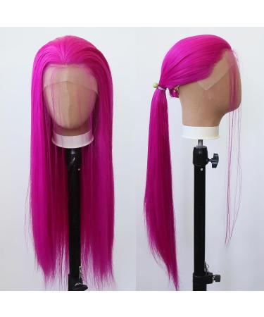 Tawarm Long Smooth Rose Red Lace Front Wig - Synthetic Glue-Free High Temperature Fiber for Women - Bright Pink Straight Daily Wear - Buy Online on GoSupps.com