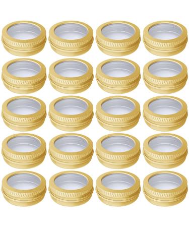 20 Pcs 2 Ounce Aluminum Tin Jar 60 ml Refillable Containers Clear Top Screw Lid Round Tin Container Bottle for Cosmetic ,Lip Balm, Cream, Gold 2-Ounce