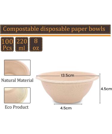 Xeodaun 100Pcs Strong Disposable Paper Bowls 350Ml Disposable Sugarcane Paper Bowls Brown Super Rigid Biodegradable Easy to Use - Buy Online on GoSupps.com
