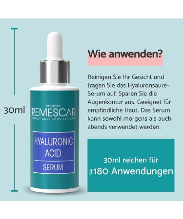 Remescar Hyaluron Serum 30ml - Anti-Aging Hyaluronic Acid Serum for Men & Women | Intensive Hydration & Face Care - Buy Online on GoSupps.com