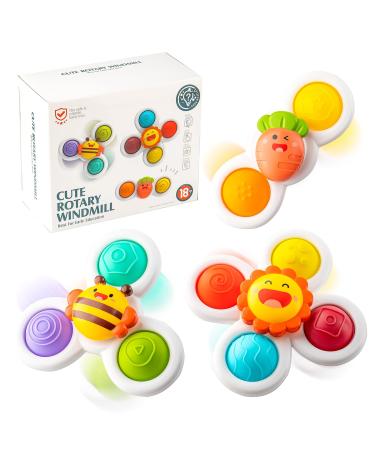 Suction Cup Spinner Toys Baby Toys,Sensory Toys Bath Toys Dimple Toys Spinning Toy for Toddlers, Eearly Education Toys,Gifts for 1-3 Year Old Boy Girl (3 Pcs) flower carrot insect
