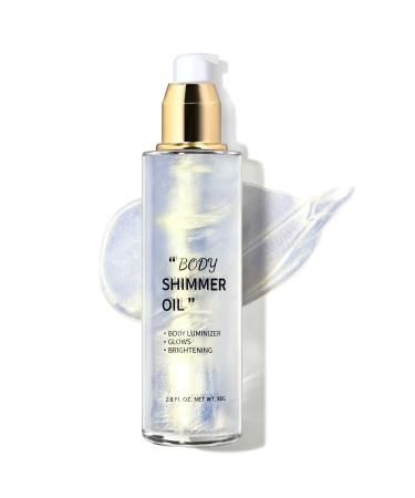 NewBang Shimmer Body Oil Glow Luminizer Liquid Face Highlighter Brighten Waterproof Longlasting Moisturizing Glitter Shimmering Non-Sticky Illuminator Sliver Shine Makeup(2.8Fl OzMoonlight White)