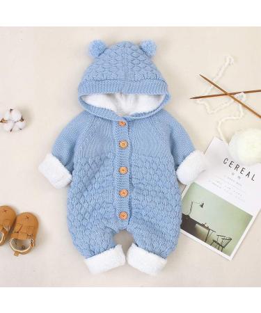 VICROAD Baby Hooded Knitted Romper | Newborn Boys Girls Onesie 6-12 Months Blue - Warm Sweater Jumpsuit Outfit - Buy Online on GoSupps.com