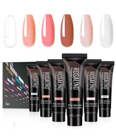 Nude Poly Nail Gel Set Poly Nail Gel Extension, ROSALIND Clear Poly Nail Gel Pink Brown Poly Nail Colors Set Acrylic Extension Nail Gel, 15ML Poly Nail Gel Colors Trendy Nail Art for DIY at Home, 6Pcs Opal