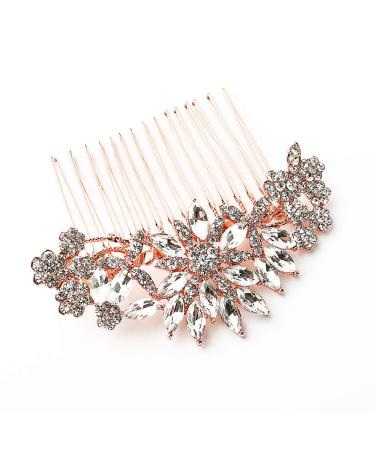 Hapibuy Rose Gold Clear Crystal Bridal Wedding Hair Comb Wedding Headpiece with Extra Hair Pins