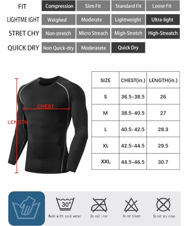 Men's Long Sleeve Compression Shirts 4 Pack - Athletic Base Layer for Cold Weather Workout - Black, Large - Buy Online on GoSupps.com