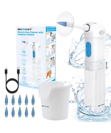 BOCOOLIFE Ear Wax Removal Electric Ear Cleaning Kit Waterproof Cleaner 4 Water Pressure Modes Temperature Display Ear Irrigation Flushing System Safe Effective Clean Wax Buildup 10 Tips Ear Basin Blue Cleaner