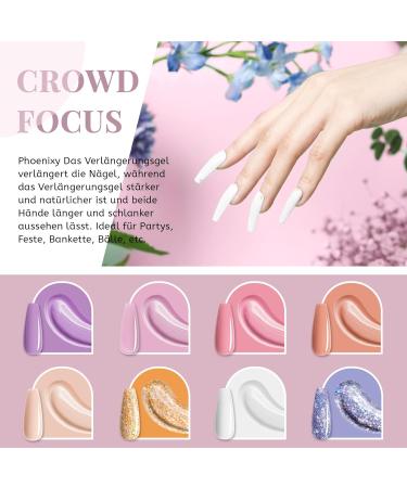 Phoenixy Poly Nail Gel Set 48W UV/LED Nail Extension Kit with 8 Colors Manicure Tools & Tips for DIY at Home Violet Style - Buy Online on GoSupps.com