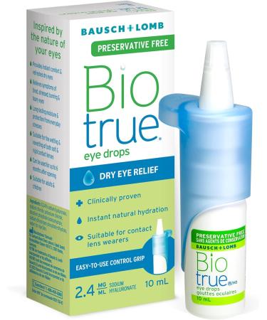 Biotrue Preservative Free Eye Drops for Dry Eyes Natural Moisturizer Hyaluronic Acid Lubricating Eye Drop for Long-Lasting Dry Eye Symptom Relief Preservative-Free MultiDose System 10mL Preservative Free 10 mL - Buy Online on GoSupps.com