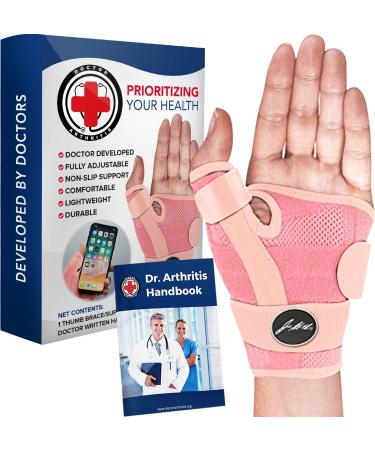 Dr. Arthritis Doctor Developed Thumb Brace / Thumb splint / Thumb spica splint / Thumb Stabilizer for Men and Women - & Doctor Written Handbook - For right and left hand (Pink, Single) Pink Single