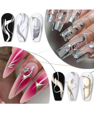 Liner Nail Gel Polish Set - Gold & Silver Chrome Gel Nail Polish Liner Metallic Effect - Metallic Painting Gel Liner Nail Art 3D Mirror - French Manicure Nail Polish - UV Liner Nail Gel gold and silver - Buy Online on GoSupps.com