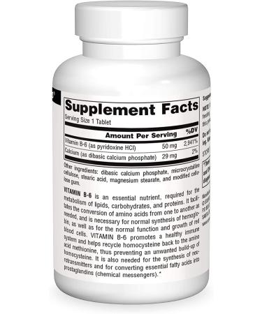 Source Naturals Vitamin B-6 50mg - Immune System Support | 250 Tablets - Buy Online on GoSupps.com