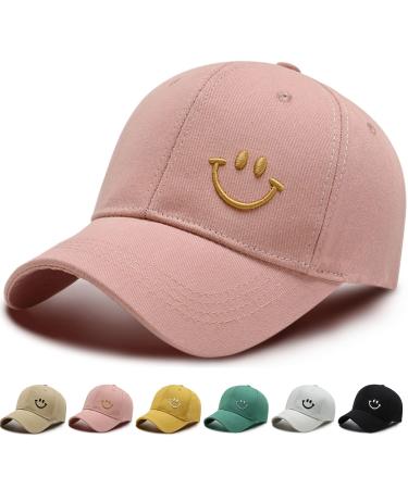 Baseball cap unisex classic cotton embroidery baseball cap embroidered smile adjustable sun protection baseball cap for women men sporty outside cap hats unit size pink