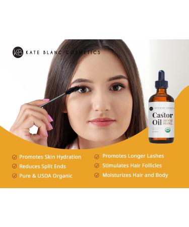 Castor Oil (4oz) USDA Certified Organic 100% Pure Cold Pressed Hexane Free by Kate Blanc. Stimulate Growth for Eyelashes Eyebrows Hair. Skin Moisturizer & Oil Cleanse. FREE Starter Kit - Buy Online on GoSupps.com