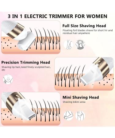 3-in-1 Bikini Trimmer & Shaver for Women - Cordless Electric Razor with LED Light for Pubic Hair Face Legs & Underarm - Wet/Dry Rechargeable Groomer - Buy Online on GoSupps.com