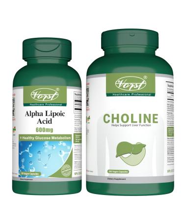 VORST Alpha Lipoic Acid 600mg 90 Vegan Capsules and Choline Bitartrate 180 Vegan Capsules (Combo Bundles 2 Bottles)
