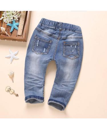 KIDSCOOL SPACE Baby Ripped Jean Toddler Elastic Waist Distressed Denim Pants - Blue (6-12 Months) - Buy Online on GoSupps.com