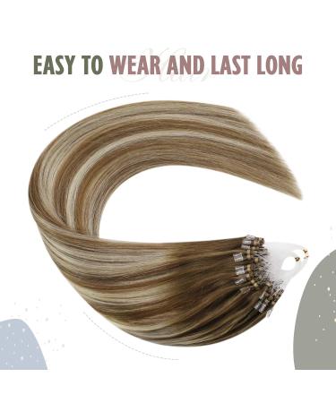 Ugeat Real Hair Microring Extensions - Balayage Light Brown & Platinum Blonde 40cm 50g | Premium 9A Quality - Buy Online on GoSupps.com