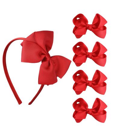 Sibba Red Bow Headband Clip Barrettes 5 Pieces Set Hair Accessories Costume Big Hairbands Children Girls Headdress Makeup for Halloween Christmas Cosplay Party Cheer - Buy Online on GoSupps.com