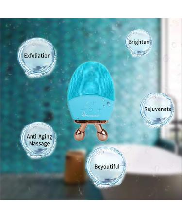 Sunseaton Sonic Face Cleaning Brush - Multifunction Silicone Electric Massager with Double Roller - Blue - Buy Online on GoSupps.com