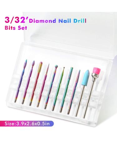 Ejiubas Diamond Nail Drill Bits Set - Professional 10Pcs 3/32 (2.35mm) Cuticle Drill Bit for Acrylic Gel Nails, Manicure Pedicure Tools - Home and Salon Use - Buy Online on GoSupps.com