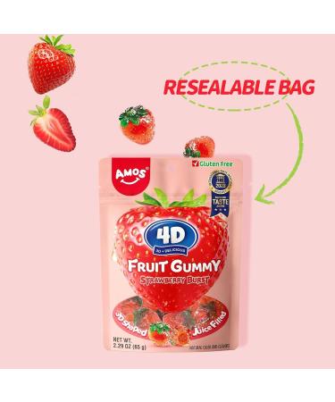 Amos 4D Gummy Candy Strawberry Burst - Fruity Jelly-Filled Natural Flavor - Resealable 2.29oz Bag (Pack of 6) - Buy Online on GoSupps.com