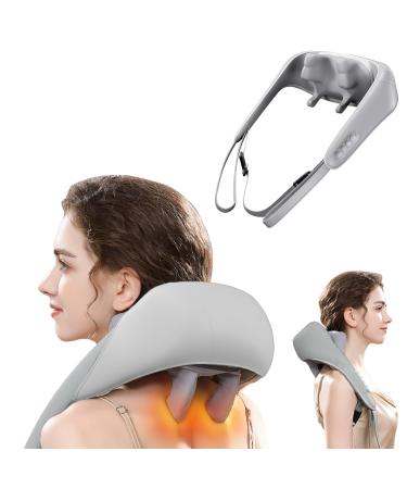 Massage device shoulder neck massage device with heat Shiatsu massager 2 types of massage 6 silicone massage heads depth fabric kneading electrical massage devices for back legs feet (gray)