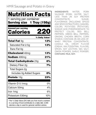 HMR Sausage & Potato in Gravy w/ Peppers & Onions 7oz - 6 Ready-to-Eat Meals - Buy Online on GoSupps.com