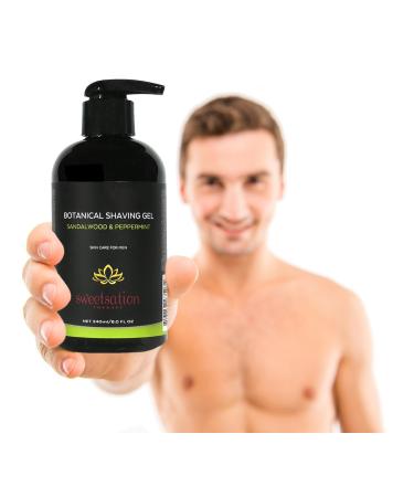 Buy Botanical Shaving Gel - Sandalwood & Peppermint | All Natural Skin Care for a Smooth Gentle Shave | 8oz International Shipping - Buy Online on GoSupps.com