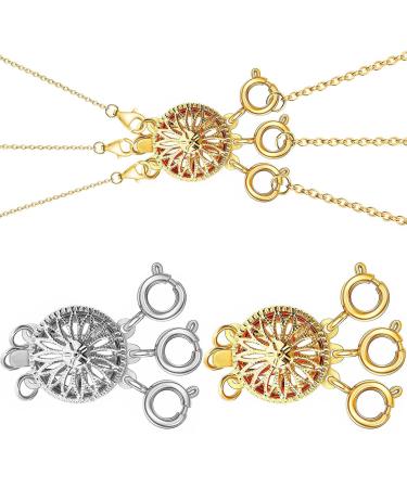 Layered Necklace Clasp Slide Jewelry Lock Silver & 14k Gold Jewelry Bracelet Connectors Triple Stand Gold + Silver