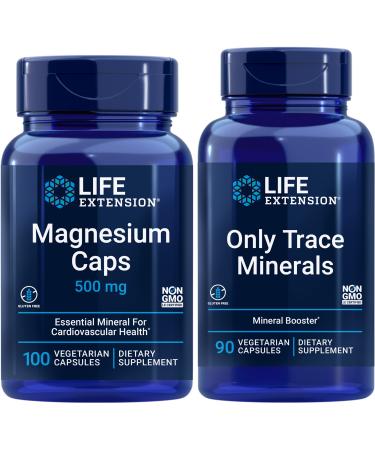 Life Extension Magnesium Caps 500 Mg 100 Vegetarian Capsules | Only Trace Minerals 90 Vegetarian Capsules | Daily Dose of Essential Minerals for Heart & Immune Support and Whole-Body Health