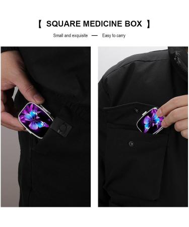 Buy Decorative Blue Purple Butterfly Print Pill Box - 2 Compartment Portable Medicine Organizer for Pocket or Purse | International Shipping Available - Buy Online on GoSupps.com